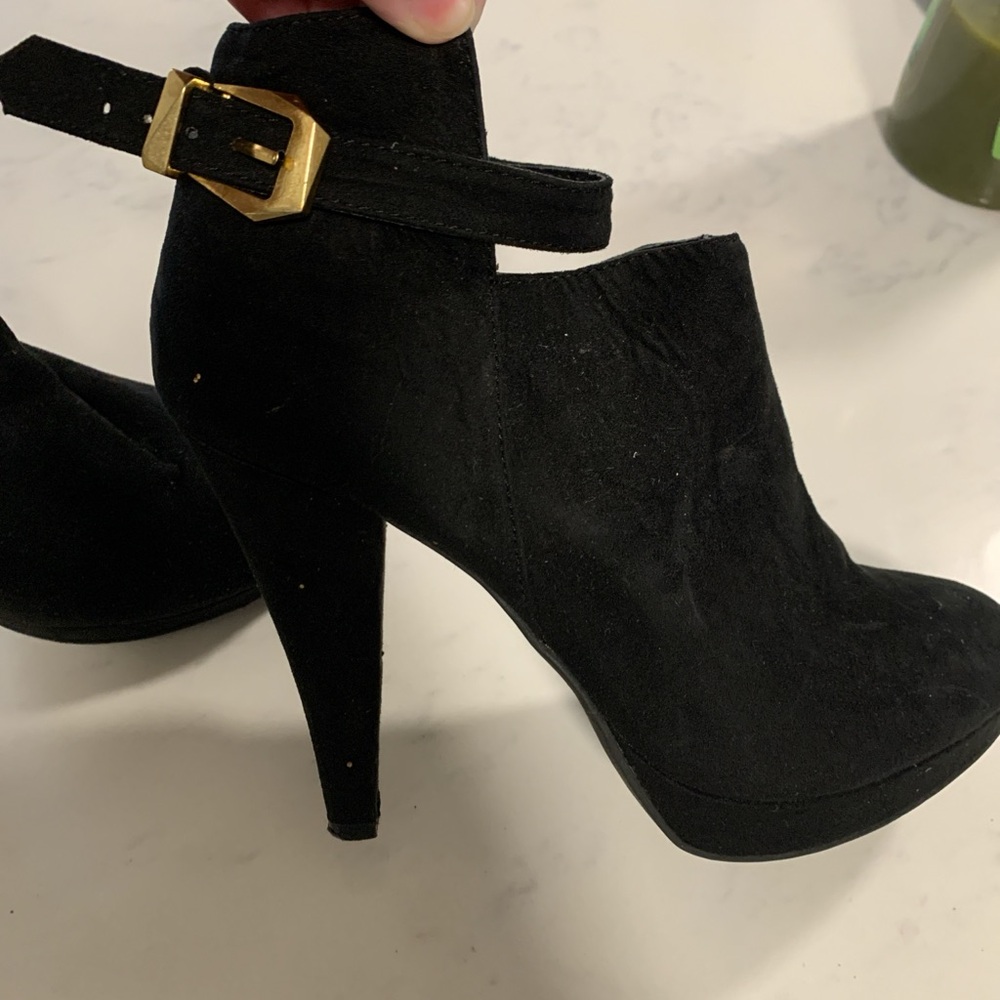Diba Black Heeled Ankle Boots with Gold Buckle